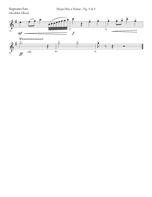 Hope Has A Name (Choral Anthem SATB) Soprano Sax (Lifeway Choral / Arr. Elizabeth Clark Evans / Orch. Michael Lawrence)