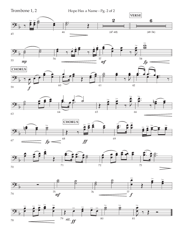 Hope Has A Name (Choral Anthem SATB) Trombone 1/2 (Lifeway Choral / Arr. Elizabeth Clark Evans / Orch. Michael Lawrence)