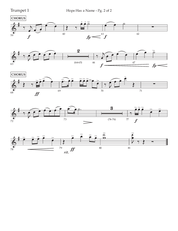 Hope Has A Name (Choral Anthem SATB) Trumpet 1 (Lifeway Choral / Arr. Elizabeth Clark Evans / Orch. Michael Lawrence)