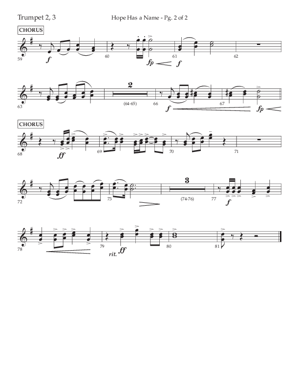 Hope Has A Name (Choral Anthem SATB) Trumpet 2/3 (Lifeway Choral / Arr. Elizabeth Clark Evans / Orch. Michael Lawrence)