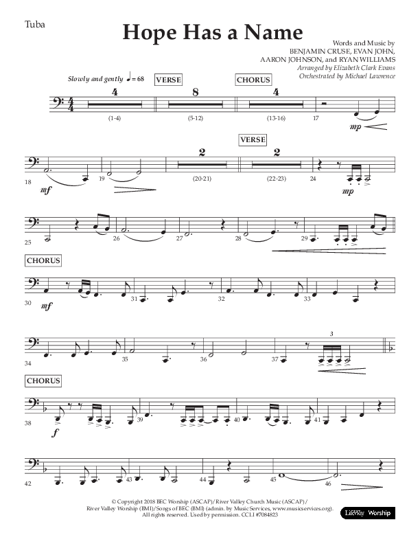 Hope Has A Name (Choral Anthem SATB) Tuba (Lifeway Choral / Arr. Elizabeth Clark Evans / Orch. Michael Lawrence)