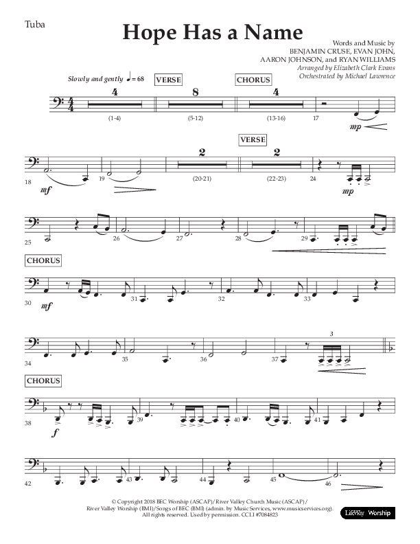 Hope Has A Name (Choral Anthem SATB) Tuba (Lifeway Choral / Arr. Elizabeth Clark Evans / Orch. Michael Lawrence)
