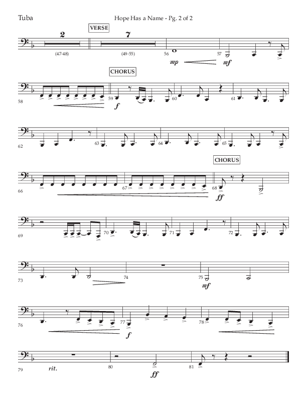 Hope Has A Name (Choral Anthem SATB) Tuba (Lifeway Choral / Arr. Elizabeth Clark Evans / Orch. Michael Lawrence)
