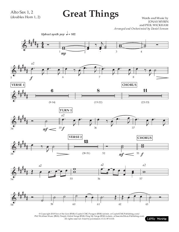Great Things (Choral Anthem SATB) Alto Sax 1/2 (Lifeway Choral / Arr. Daniel Semsen)
