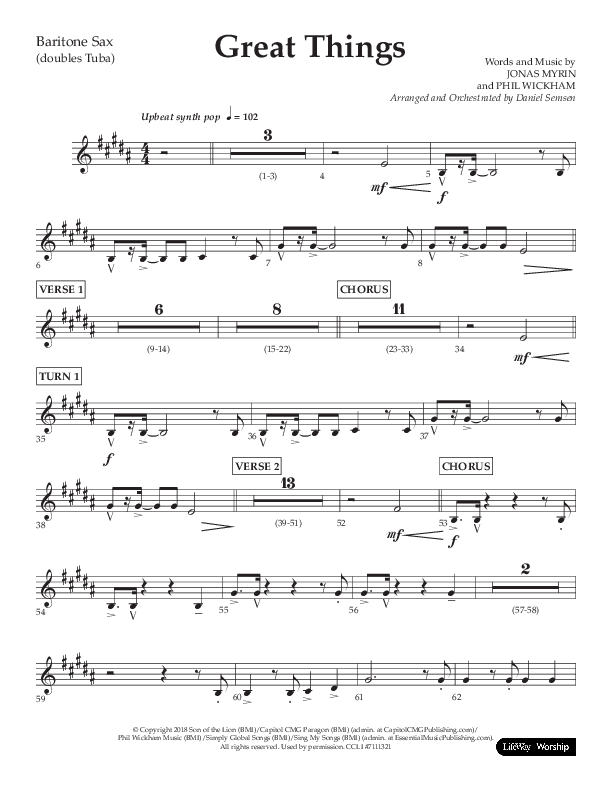 Great Things (Choral Anthem SATB) Bari Sax (Lifeway Choral / Arr. Daniel Semsen)