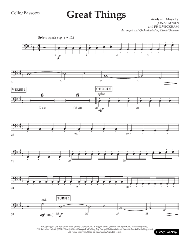Great Things (Choral Anthem SATB) Cello (Lifeway Choral / Arr. Daniel Semsen)