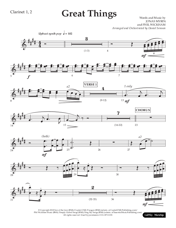Great Things (Choral Anthem SATB) Clarinet 1/2 (Lifeway Choral / Arr. Daniel Semsen)