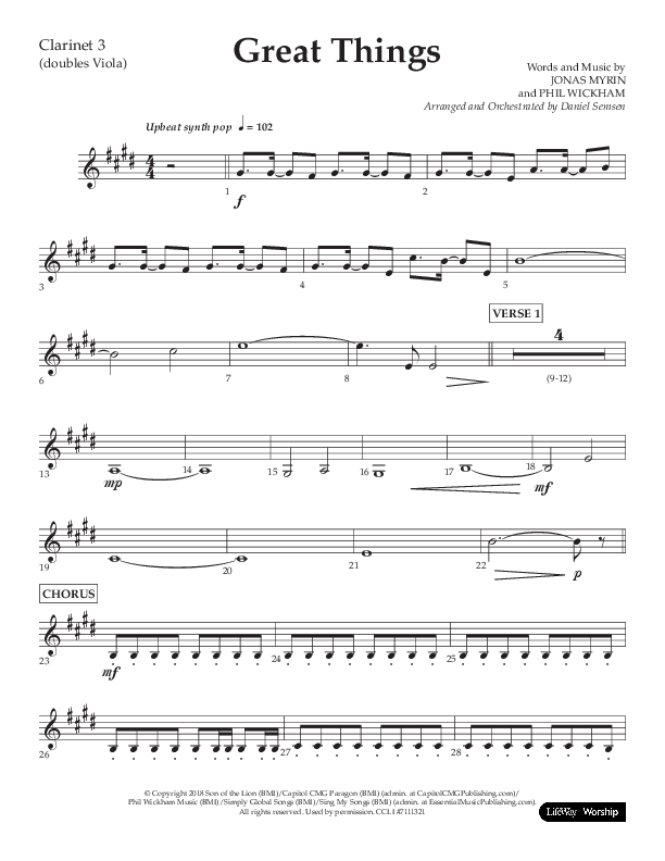 Great Things (Choral Anthem SATB) Clarinet 3 (Lifeway Choral / Arr. Daniel Semsen)