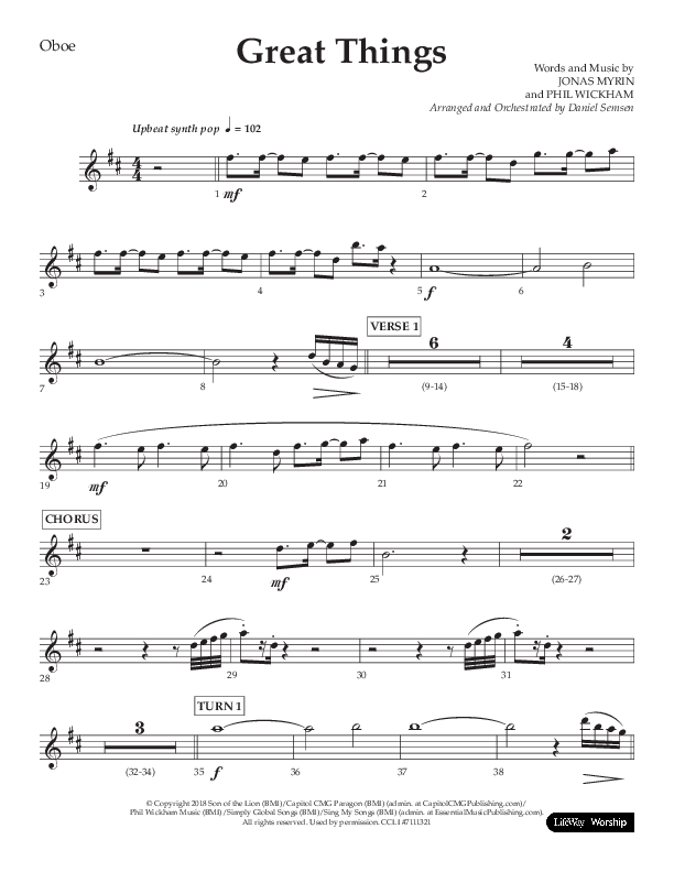 Great Things (Choral Anthem SATB) Oboe (Lifeway Choral / Arr. Daniel Semsen)