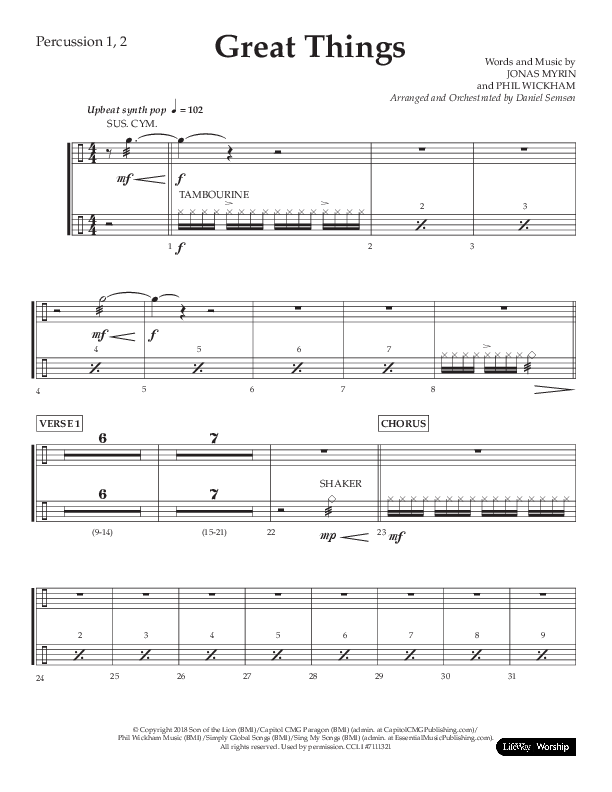 Great Things (Choral Anthem SATB) Percussion (Lifeway Choral / Arr. Daniel Semsen)