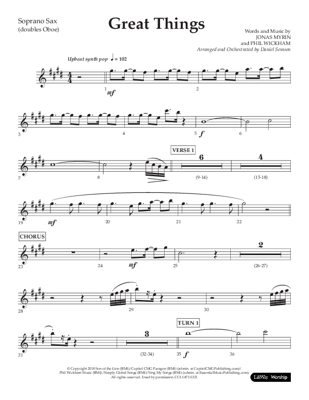 Great Things (Choral Anthem SATB) Soprano Sax (Lifeway Choral / Arr. Daniel Semsen)