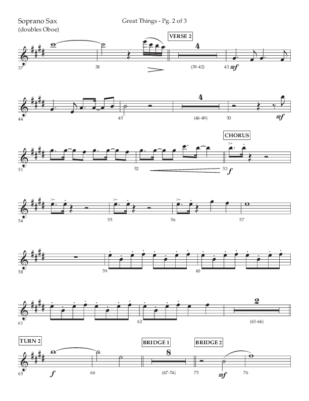 Great Things (Choral Anthem SATB) Soprano Sax (Lifeway Choral / Arr. Daniel Semsen)