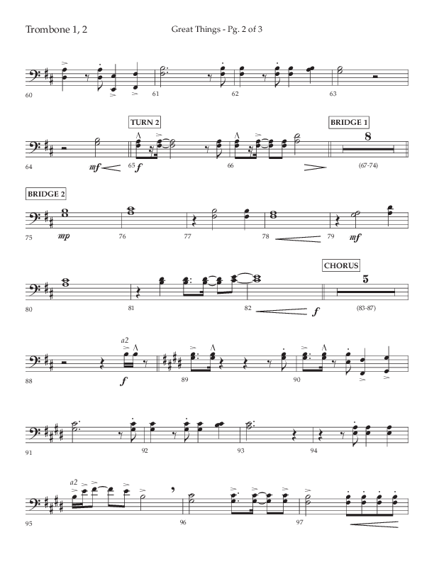 Great Things (Choral Anthem SATB) Trombone 1/2 (Lifeway Choral / Arr. Daniel Semsen)