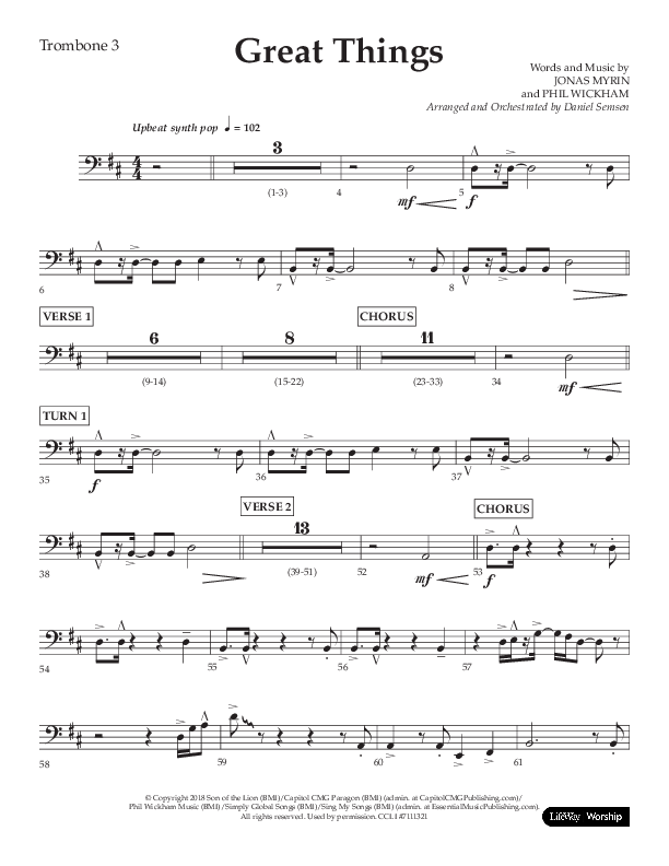 Great Things (Choral Anthem SATB) Trombone 3 (Lifeway Choral / Arr. Daniel Semsen)