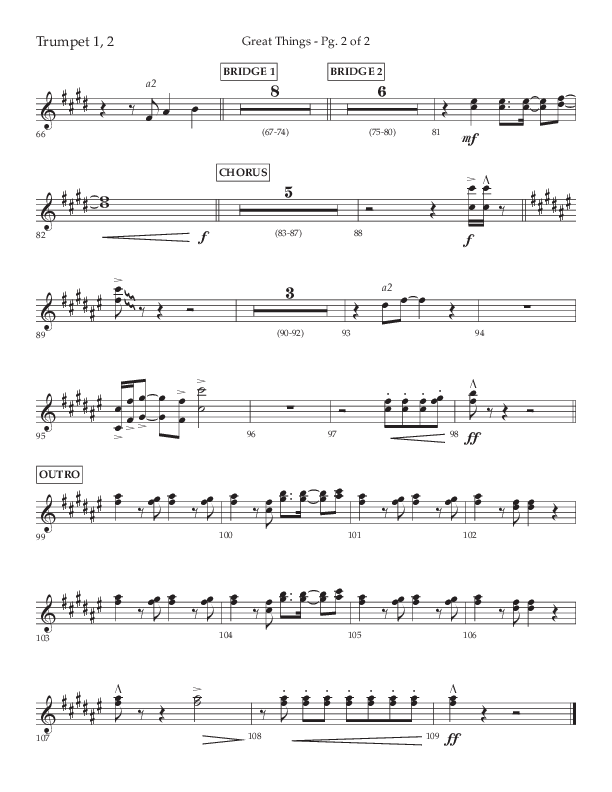 Great Things (Choral Anthem SATB) Trumpet 1,2 (Lifeway Choral / Arr. Daniel Semsen)