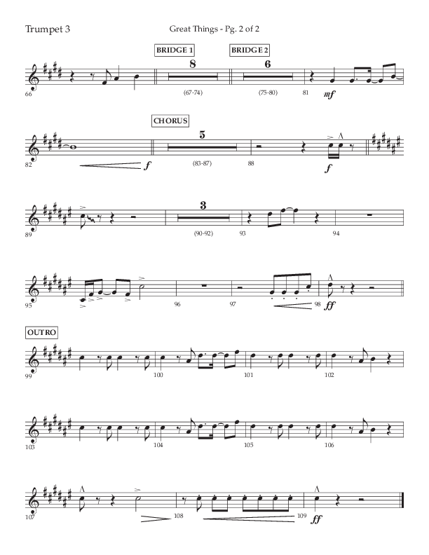 Great Things (Choral Anthem SATB) Trumpet 3 (Lifeway Choral / Arr. Daniel Semsen)