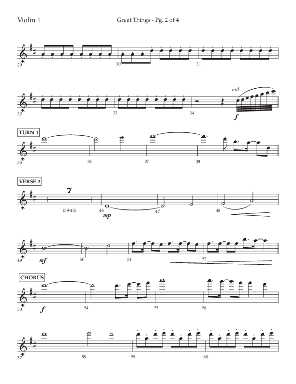 Great Things (Choral Anthem SATB) Violin 1 (Lifeway Choral / Arr. Daniel Semsen)