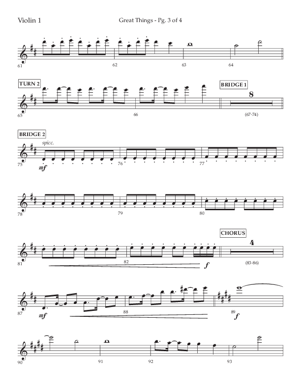 Great Things (Choral Anthem SATB) Violin 1 (Lifeway Choral / Arr. Daniel Semsen)