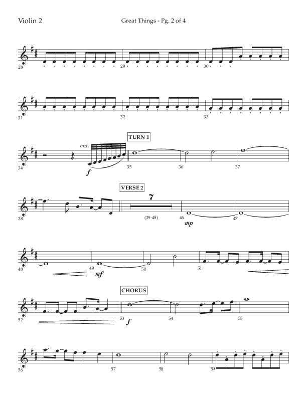 Great Things (Choral Anthem SATB) Violin 2 (Lifeway Choral / Arr. Daniel Semsen)