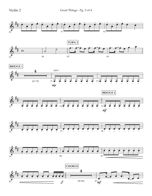 Great Things (Choral Anthem SATB) Violin 2 (Lifeway Choral / Arr. Daniel Semsen)