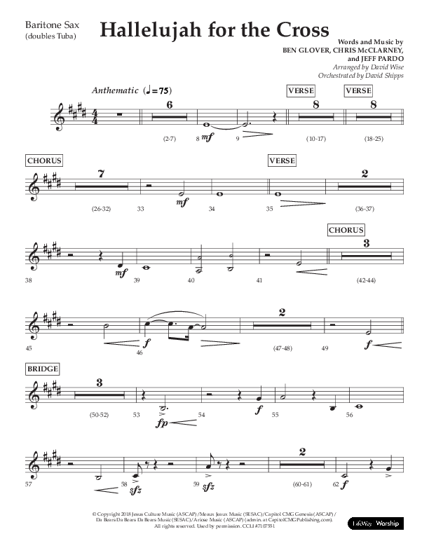 Hallelujah For The Cross (Choral Anthem SATB) Bari Sax (Lifeway Choral / Arr. David Wise / Orch. David Shipps)