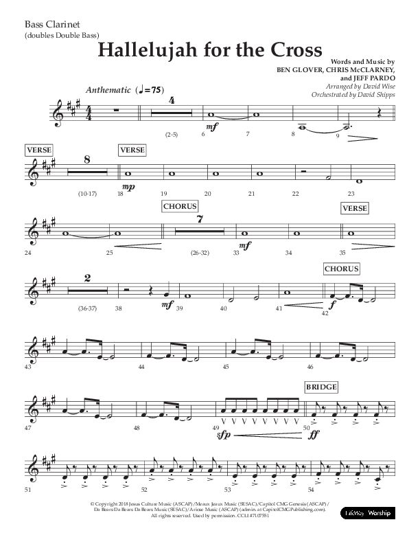 Hallelujah For The Cross (Choral Anthem SATB) Bass Clarinet (Lifeway Choral / Arr. David Wise / Orch. David Shipps)