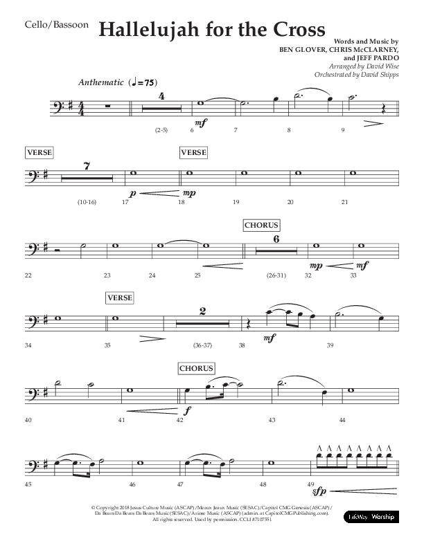 Hallelujah For The Cross (Choral Anthem SATB) Cello (Lifeway Choral / Arr. David Wise / Orch. David Shipps)