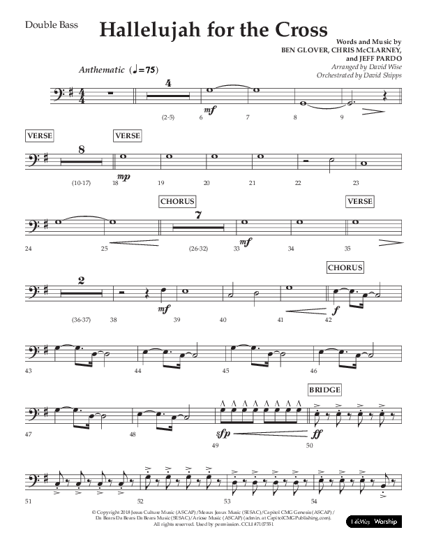Hallelujah For The Cross (Choral Anthem SATB) Double Bass (Lifeway Choral / Arr. David Wise / Orch. David Shipps)