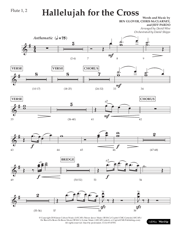 Hallelujah For The Cross (Choral Anthem SATB) Flute 1/2 (Lifeway Choral / Arr. David Wise / Orch. David Shipps)