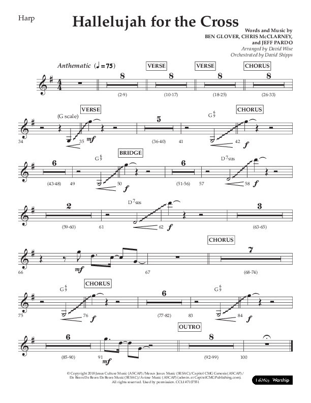 Hallelujah For The Cross (Choral Anthem SATB) Harp (Lifeway Choral / Arr. David Wise / Orch. David Shipps)