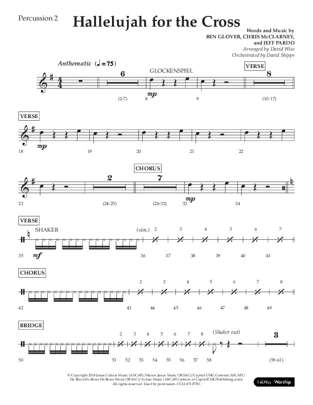 Hallelujah For The Cross (Choral Anthem SATB) Percussion 1/2 (Lifeway Choral / Arr. David Wise / Orch. David Shipps)