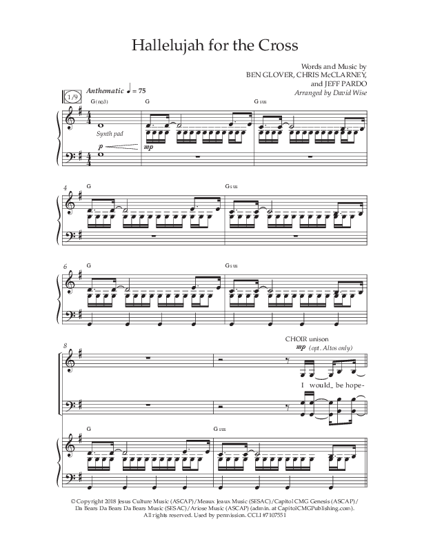 Hallelujah For The Cross (Choral Anthem SATB) Anthem (SATB/Piano) (Lifeway Choral / Arr. David Wise / Orch. David Shipps)