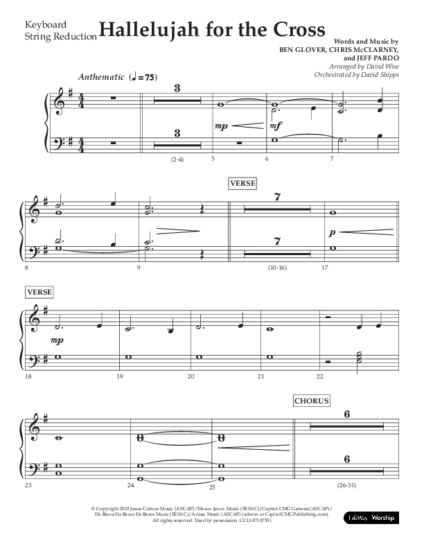 Hallelujah For The Cross (Choral Anthem SATB) String Reduction (Lifeway Choral / Arr. David Wise / Orch. David Shipps)