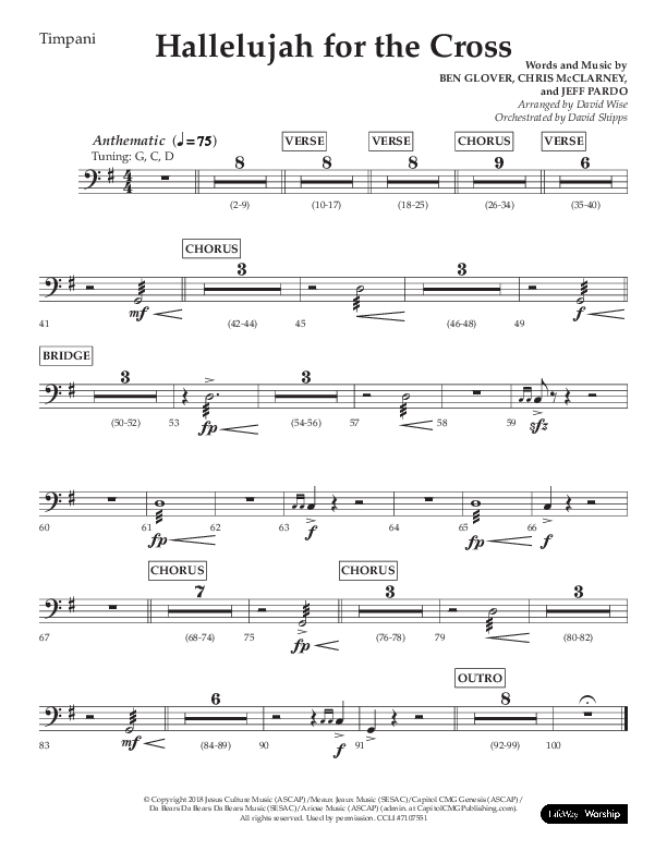 Hallelujah For The Cross (Choral Anthem SATB) Timpani (Lifeway Choral / Arr. David Wise / Orch. David Shipps)