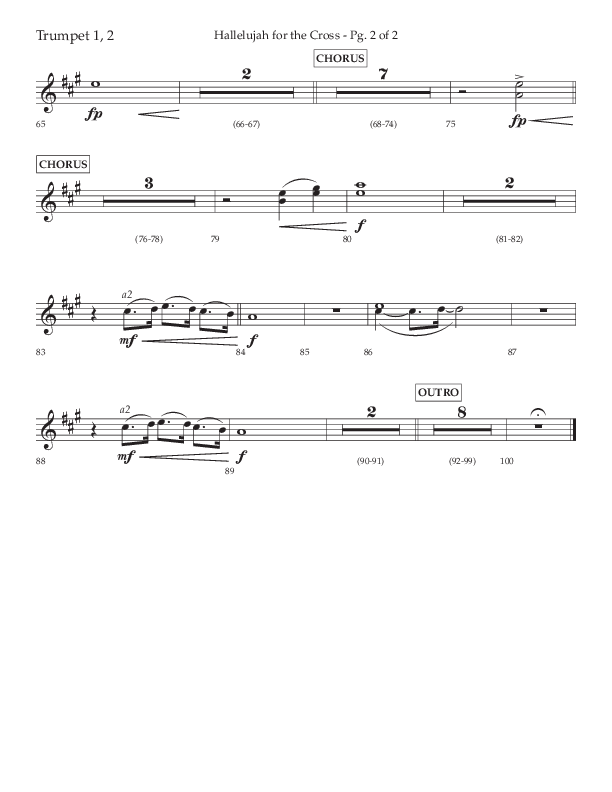 Hallelujah For The Cross (Choral Anthem SATB) Trumpet 1,2 (Lifeway Choral / Arr. David Wise / Orch. David Shipps)