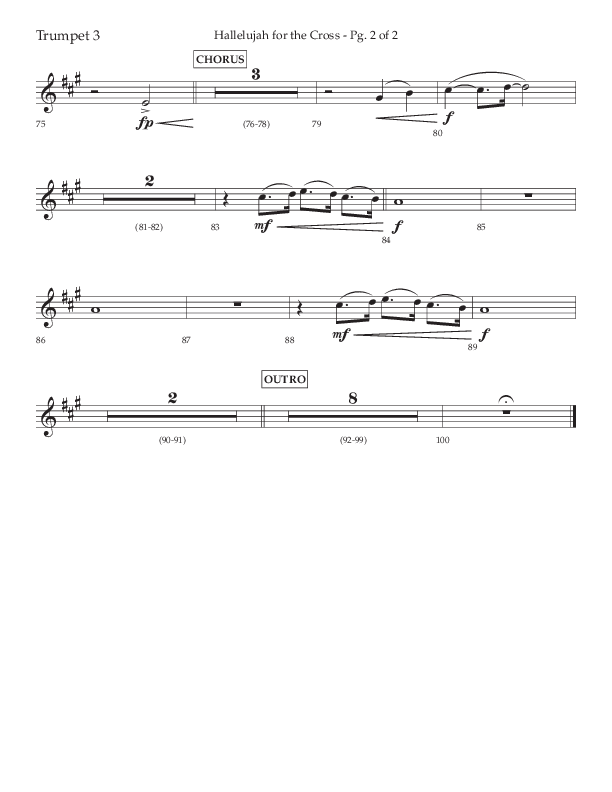 Hallelujah For The Cross (Choral Anthem SATB) Trumpet 3 (Lifeway Choral / Arr. David Wise / Orch. David Shipps)