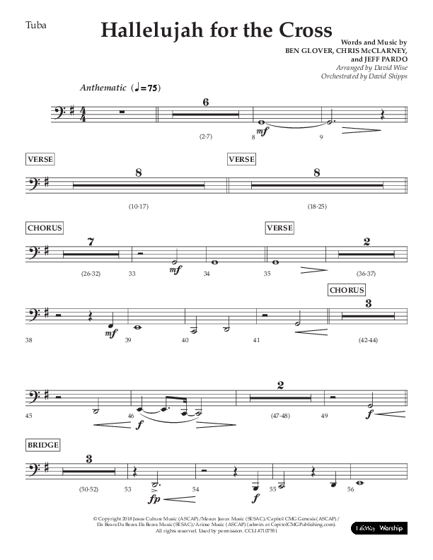 Hallelujah For The Cross (Choral Anthem SATB) Tuba (Lifeway Choral / Arr. David Wise / Orch. David Shipps)