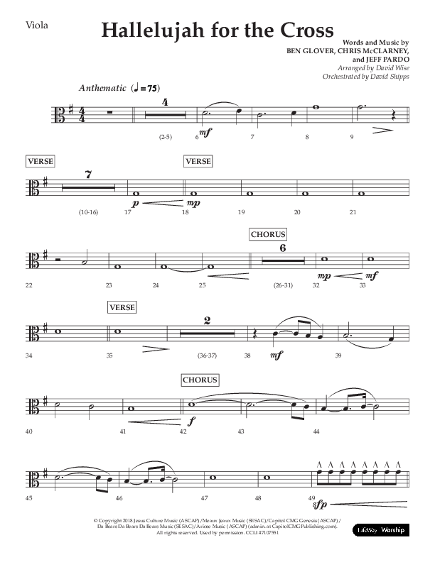 Hallelujah For The Cross (Choral Anthem SATB) Viola (Lifeway Choral / Arr. David Wise / Orch. David Shipps)