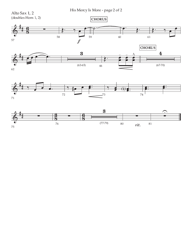 His Mercy Is More (Choral Anthem SATB) Alto Sax 1/2 (Lifeway Choral / Arr. Tim Pitzer / Orch. Camp Kirkland)