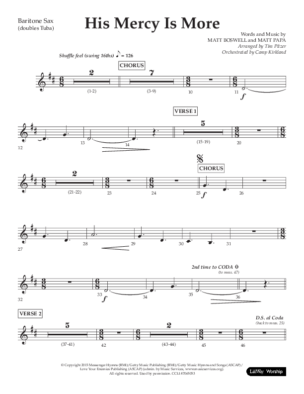 His Mercy Is More (Choral Anthem SATB) Bari Sax (Lifeway Choral / Arr. Tim Pitzer / Orch. Camp Kirkland)
