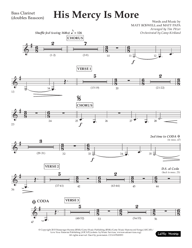 His Mercy Is More (Choral Anthem SATB) Bass Clarinet (Lifeway Choral / Arr. Tim Pitzer / Orch. Camp Kirkland)