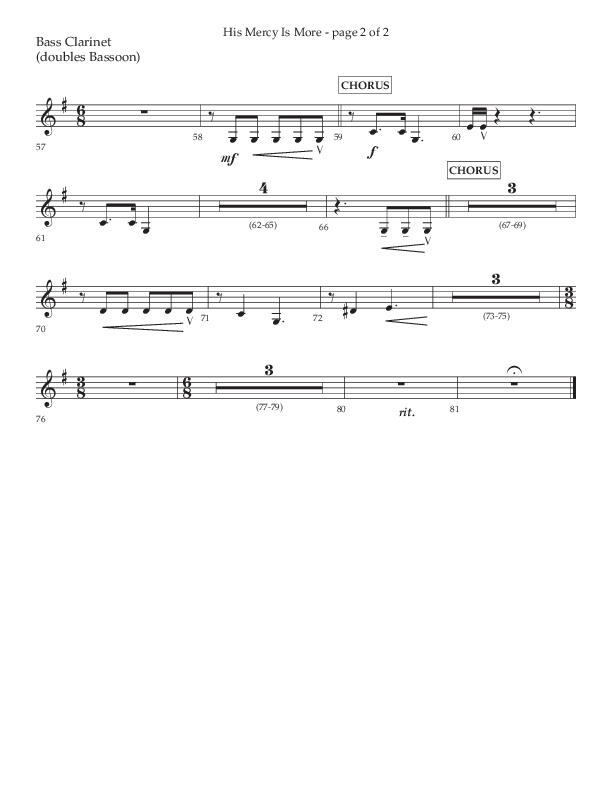 His Mercy Is More (Choral Anthem SATB) Bass Clarinet (Lifeway Choral / Arr. Tim Pitzer / Orch. Camp Kirkland)
