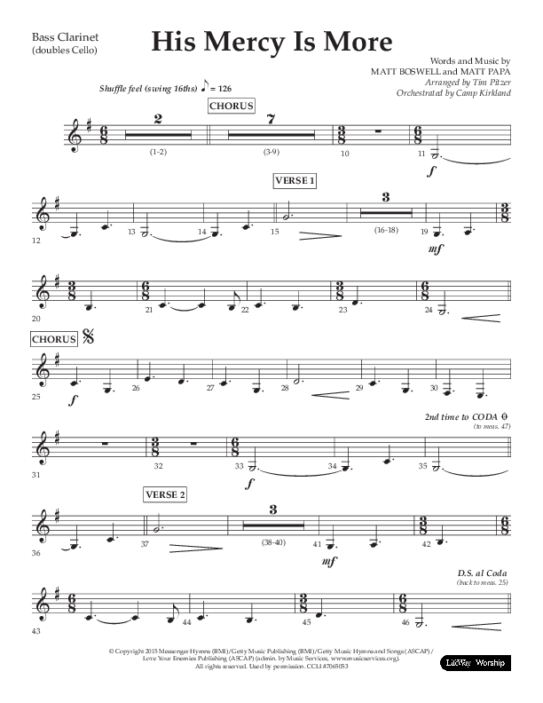 His Mercy Is More (Choral Anthem SATB) Bass Clarinet (Lifeway Choral / Arr. Tim Pitzer / Orch. Camp Kirkland)