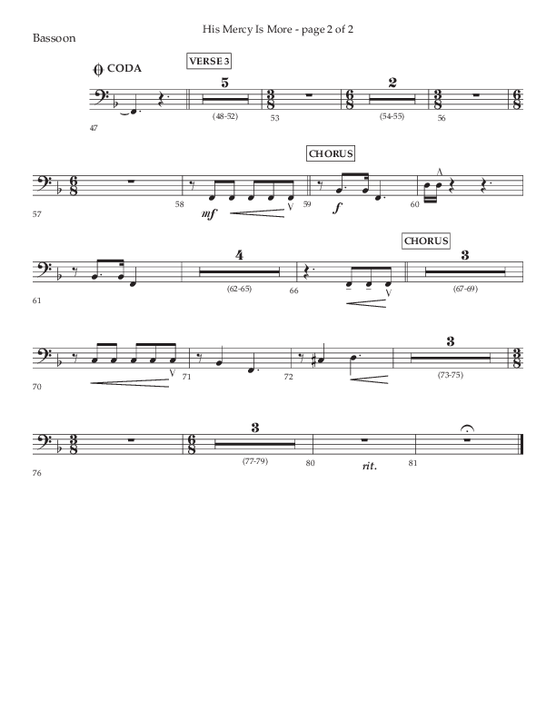His Mercy Is More (Choral Anthem SATB) Bassoon (Lifeway Choral / Arr. Tim Pitzer / Orch. Camp Kirkland)