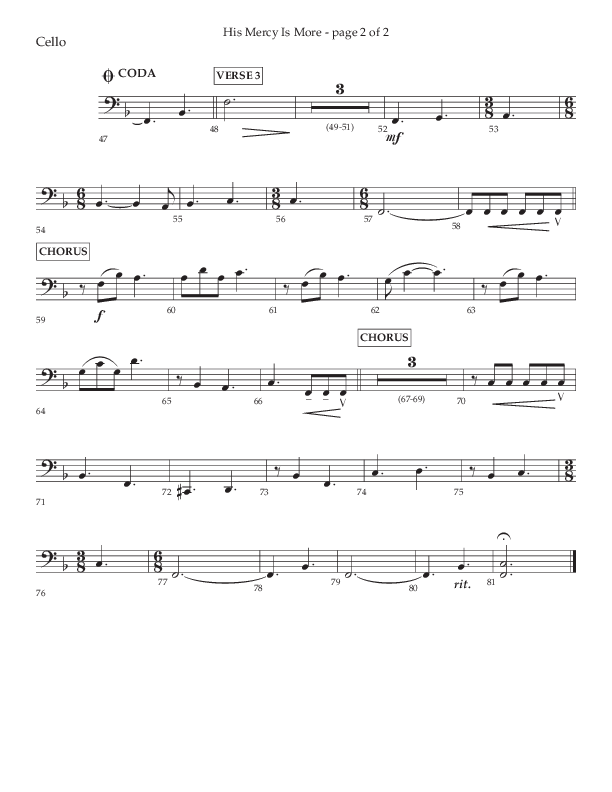 His Mercy Is More (Choral Anthem SATB) Cello (Lifeway Choral / Arr. Tim Pitzer / Orch. Camp Kirkland)