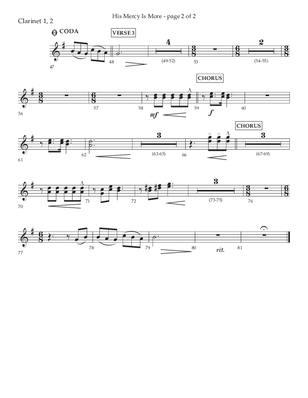 His Mercy Is More (Choral Anthem SATB) Clarinet 1/2 (Lifeway Choral / Arr. Tim Pitzer / Orch. Camp Kirkland)