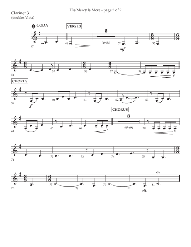 His Mercy Is More (Choral Anthem SATB) Clarinet 3 (Lifeway Choral / Arr. Tim Pitzer / Orch. Camp Kirkland)