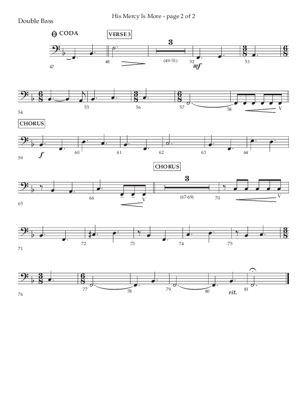 His Mercy Is More (Choral Anthem SATB) Double Bass (Lifeway Choral / Arr. Tim Pitzer / Orch. Camp Kirkland)