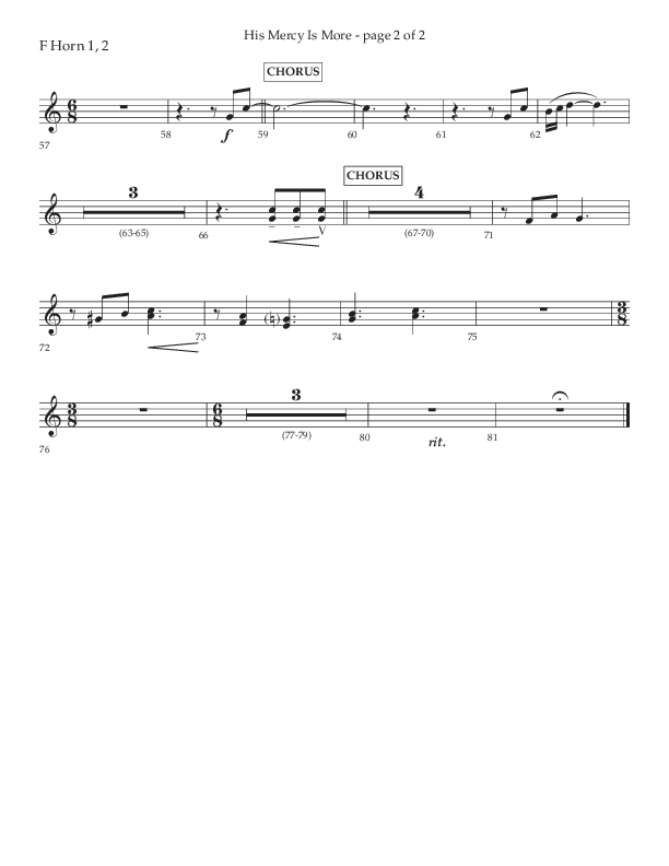 His Mercy Is More (Choral Anthem SATB) French Horn 1/2 (Lifeway Choral / Arr. Tim Pitzer / Orch. Camp Kirkland)