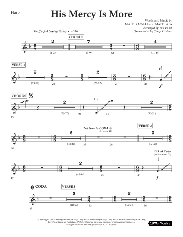 His Mercy Is More (Choral Anthem SATB) Harp (Lifeway Choral / Arr. Tim Pitzer / Orch. Camp Kirkland)